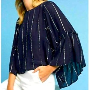 Anthropologie Floreat Emelyn Bell Sleeve Navy Blouse.